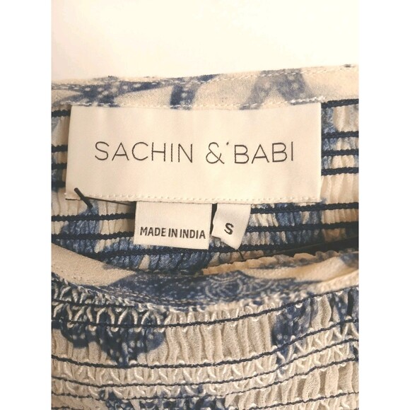 Sachin & Babi Dress Sz Small Blue Floral Shirred Mini w/ Baloon Sleeve Lined NWT - Picture 14 of 16
